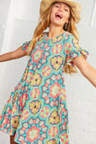 Multi Print Ruffle Sleeve Pocketed Dress