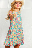 Multi Print Ruffle Sleeve Pocketed Dress