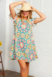 Multi Print Ruffle Sleeve Pocketed Dress