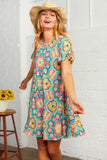 Multi Print Ruffle Sleeve Pocketed Dress