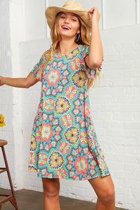 Multi Print Ruffle Sleeve Pocketed Dress