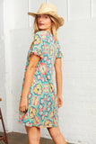 Multi Print Ruffle Sleeve Pocketed Dress