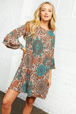 Geo Leopard Print Ruffle Sleeve Pocketed Dress