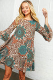 Geo Leopard Print Ruffle Sleeve Pocketed Dress