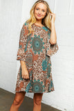 Geo Leopard Print Ruffle Sleeve Pocketed Dress