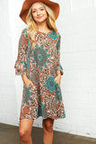 Geo Leopard Print Ruffle Sleeve Pocketed Dress