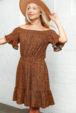 Animal Print Cold Shoulder Ruffle Sleeve Dress