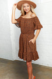 Animal Print Cold Shoulder Ruffle Sleeve Dress