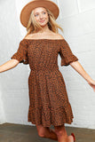 Animal Print Cold Shoulder Ruffle Sleeve Dress