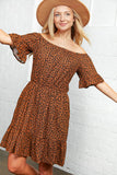 Animal Print Cold Shoulder Ruffle Sleeve Dress