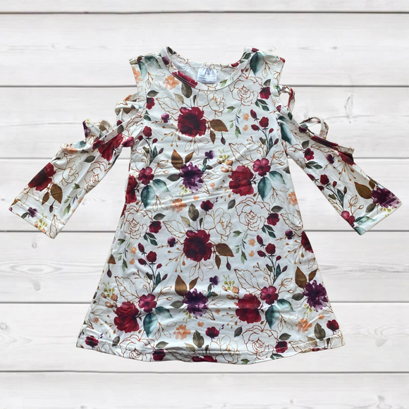 White Floral Cold Shoulder Dress (Fall 2021081012)-sparkledots-sparkledots