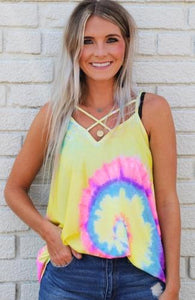 Spaghetti Straps Criss Cross Tie Dye Print Tank Top