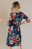 Green Floral 3/4 Sleeve Wrap Dress