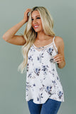 White Floral Print Mesh Cami Tank