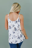 White Floral Print Mesh Cami Tank