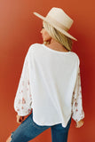 White Blossom Contrast Swiss Dot Knit Top