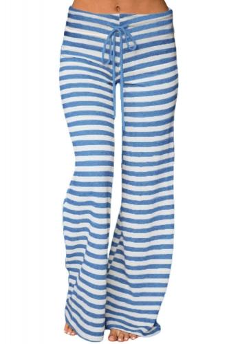 Blue White Striped Wide Leg Pants