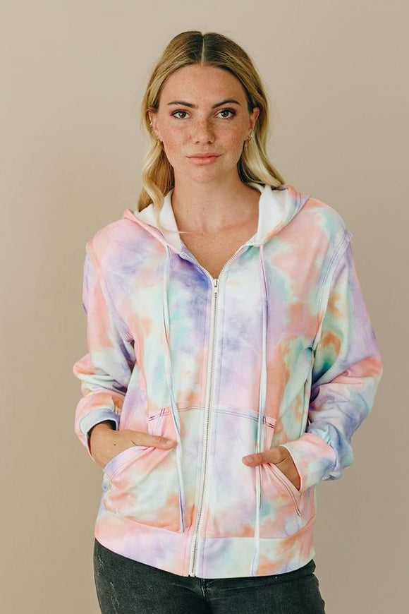 Tie-dye Pocket Zip Up Hoodie