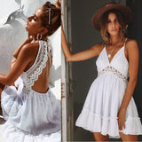 Sexy Summer Dress 2020 Backless Bandage Lace Mini Dress Women Beach Dress Women White Dress Party Dresses For Women Boho Dress