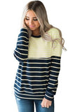 Yellow Striped Accent Color Blocked Long Sleeve top