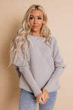 Gray Ribbed Textured Batwing Sleeve Sweater