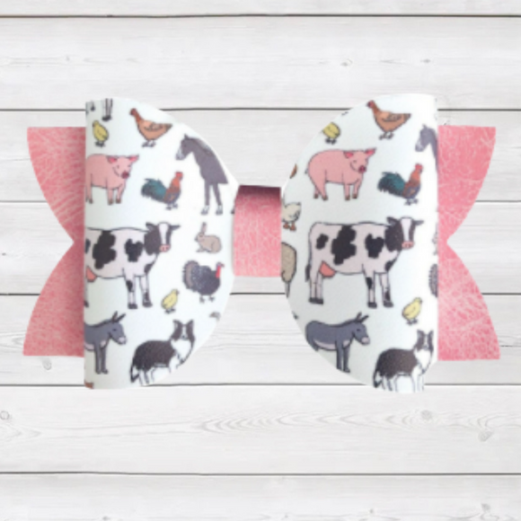 Pink/White Farm Animals (Bow 18)