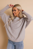 Gray Ribbed Textured Batwing Sleeve Sweater