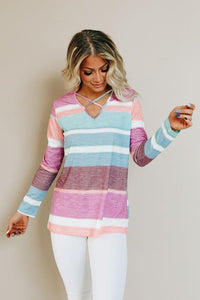 Make Believe Multi Colored Striped Criss Cross Top