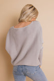 Gray Ribbed Textured Batwing Sleeve Sweater