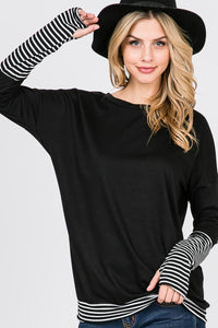 Black striped long sleeve top