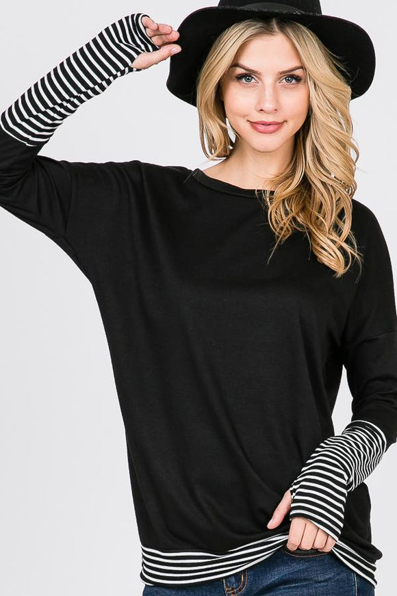 Black striped long sleeve top