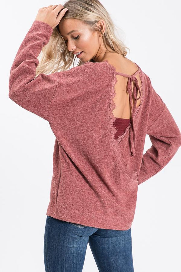 Burgandy Open Back Lace Sweater