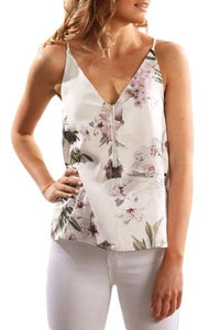 V Neck Spaghetti Strap Floral Printed Tank Top