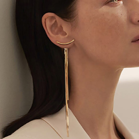 Vintage Gold Color Bar Long Thread Tassel Drop Earrings for Women Glossy Arc Geometric Korean Fashion Jewelry Dropshipping 2021