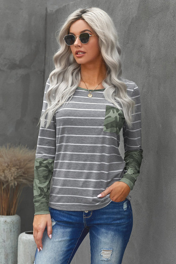 Camo Stripes Long Sleeves Top