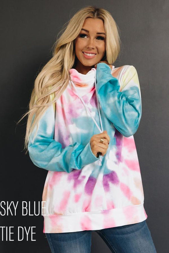 Multicolor Spiral Tie-dye Print Drawstring Hoodie