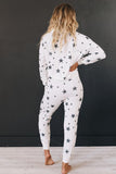 Star Print Zip Long Sleeve Top And Lounge Jogger Pants Set