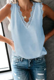 Sky Blue Sleeveless Eyelash Lace V Neck Tank Top