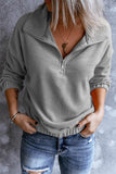 Grey Turn-down Collar Long Sleeve Zipper Fleece Pullover