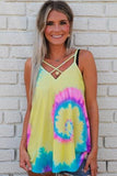 Spaghetti Straps Criss Cross Tie Dye Print Tank Top