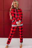 Red Plaid Print Joggers Set