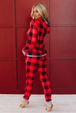 Red Plaid Print Joggers Set