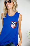 Blue AMERICAN FLAG POCKET TANK TOP