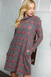 Plaid Cowlneck Dress with Side Pockets