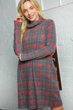 Plaid Cowlneck Dress with Side Pockets