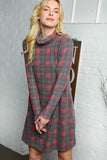 Plaid Cowlneck Dress with Side Pockets