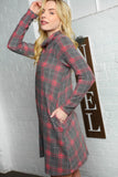 Plaid Cowlneck Dress with Side Pockets