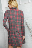 Plaid Cowlneck Dress with Side Pockets