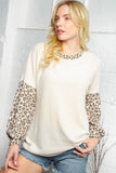 Cashmere Feel Hacci Leopard Bubble Sleeve Top