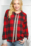 Plaid Stripe Hoodie with Contrast Drawstring